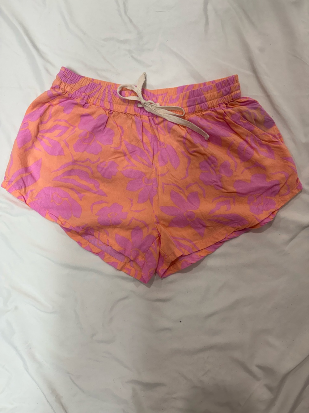 Billabong Womens Medium Floral Drawstring Shorts Peach Pink Tropical Beach